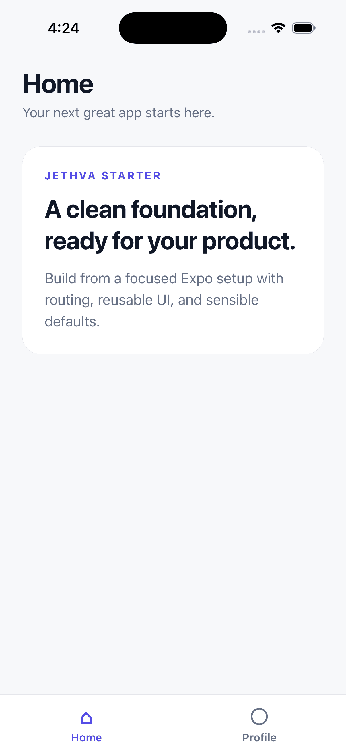 React Native Starter authenticated home screen