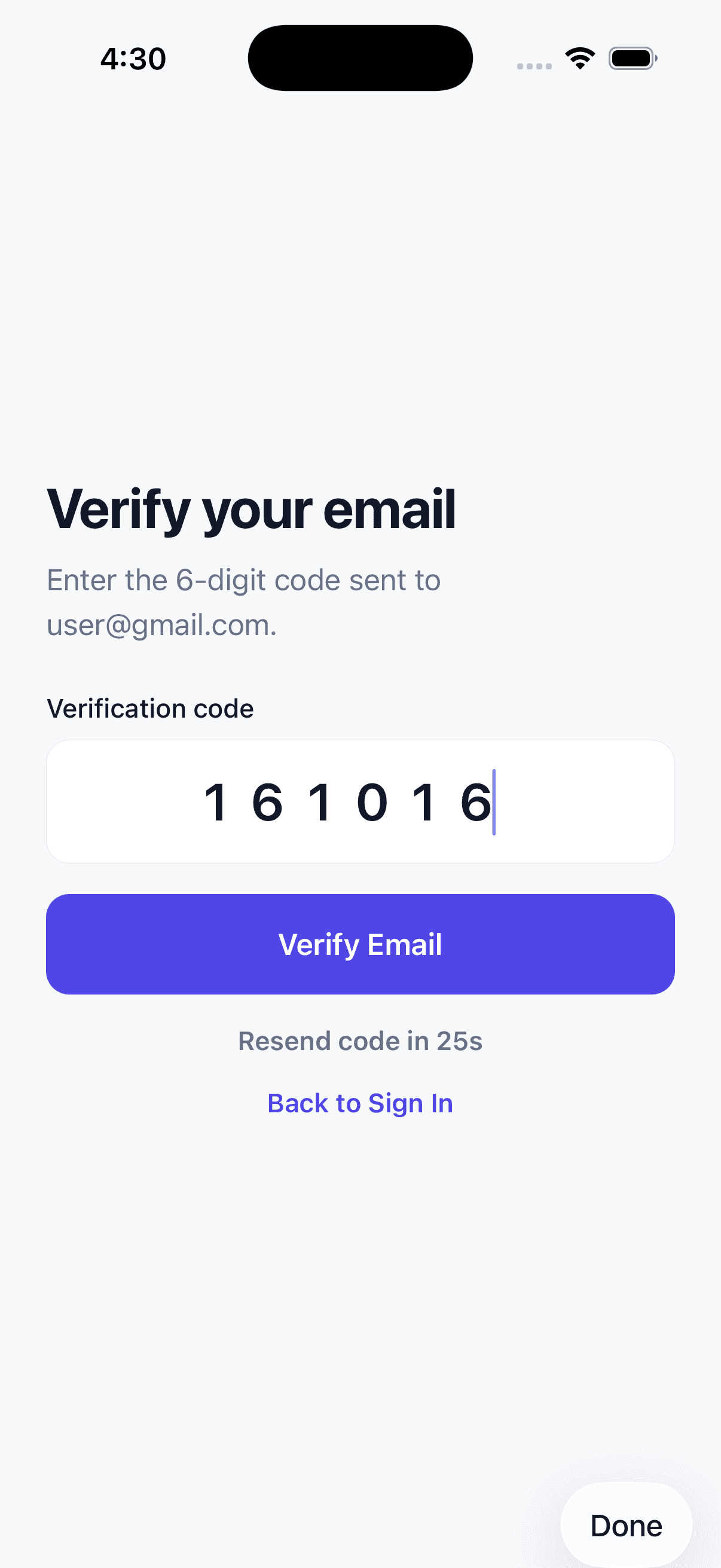 React Native Starter email OTP verification screen