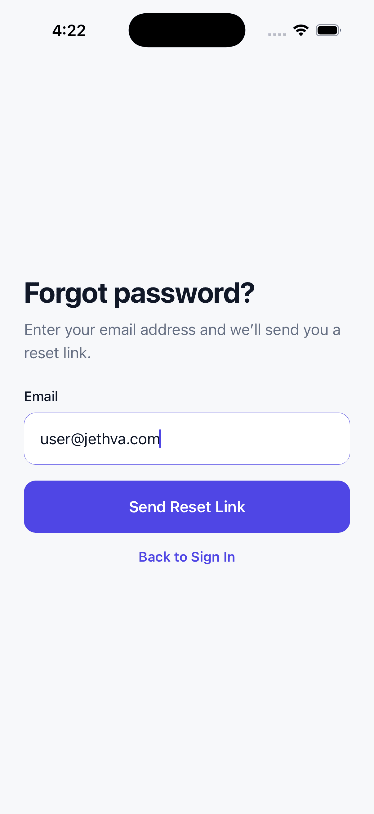 React Native Starter forgot-password screen
