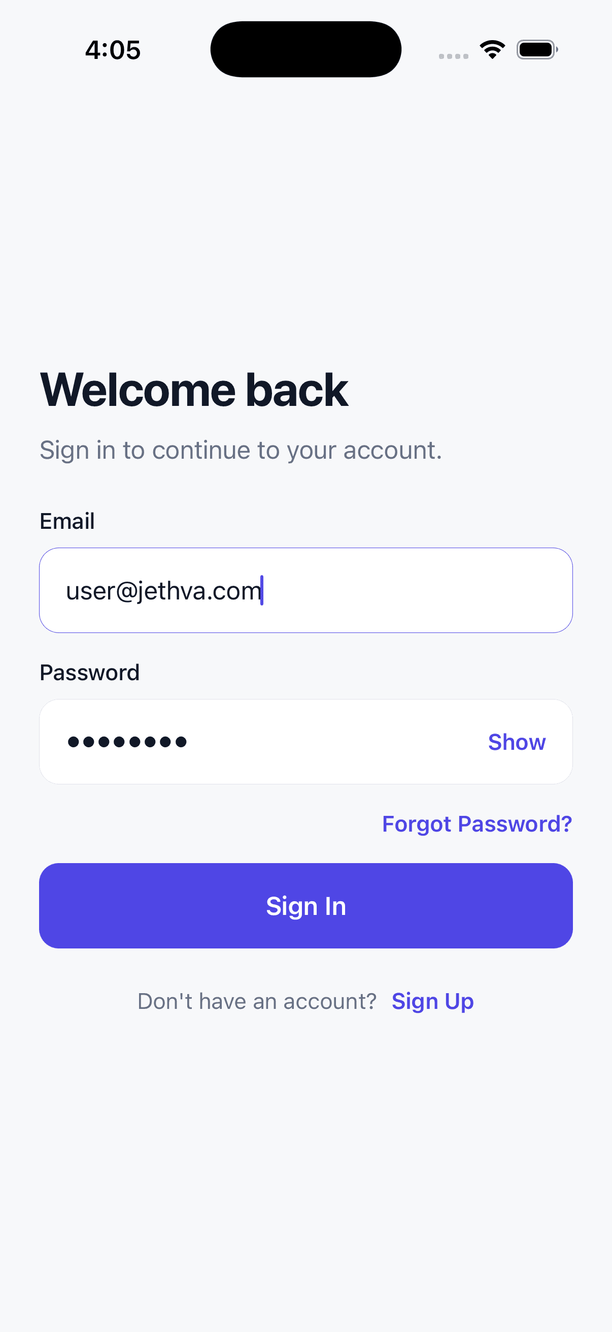 React Native Starter sign-in screen